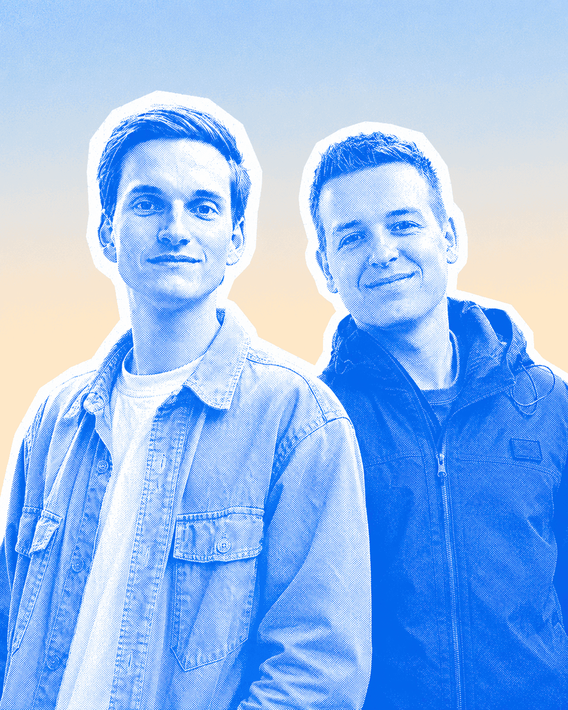 Blue duotone portrait of Tellum founders Bas Couwenberg and Ward Lavrijsen